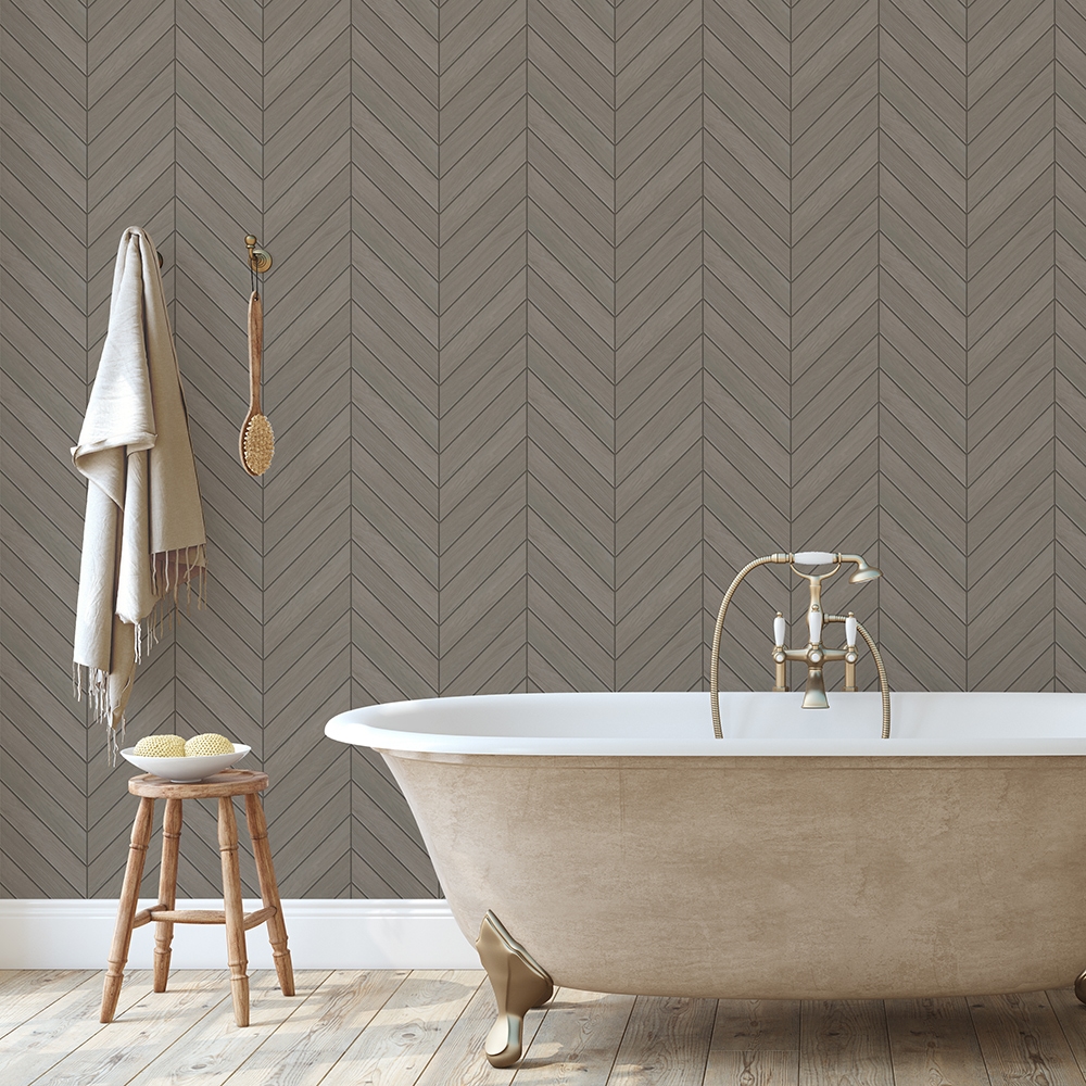 Grey chevron wood look porcelain bathroom wall tiles