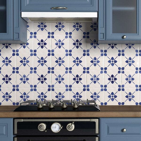 blue and white ceramic backsplash tile