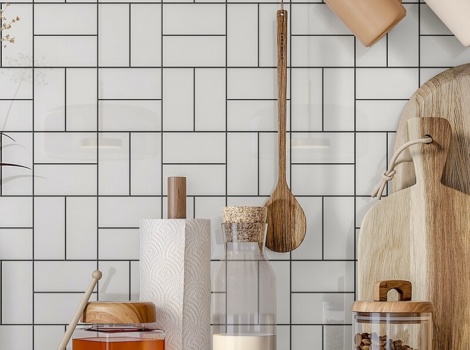 white kitchen ceramic tile