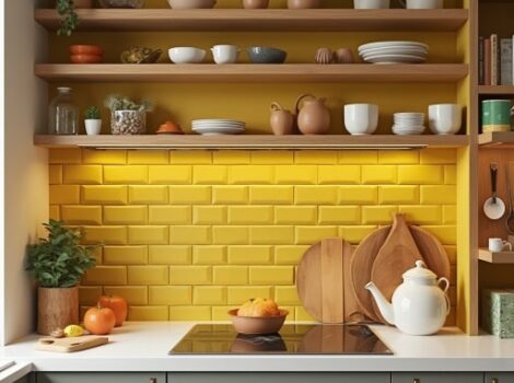 yellow backsplash tile