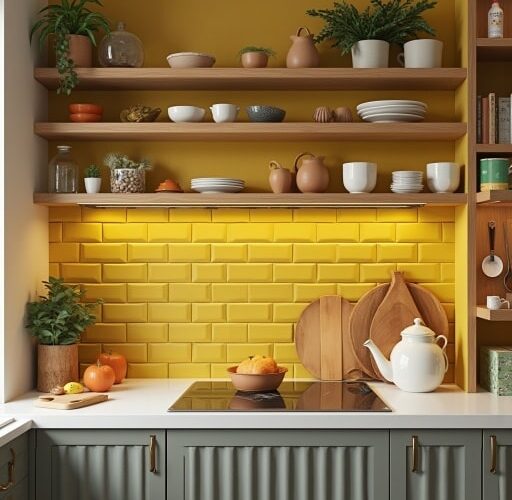 yellow backsplash tile