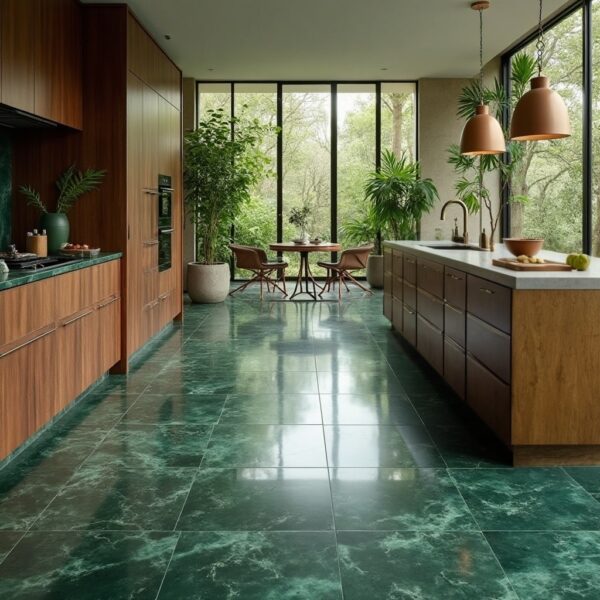 green marble as kitchen flooring options