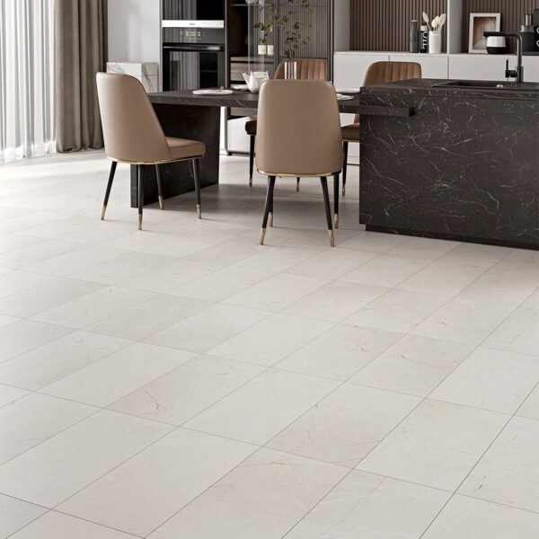 white marble floor as kitchen flooring options