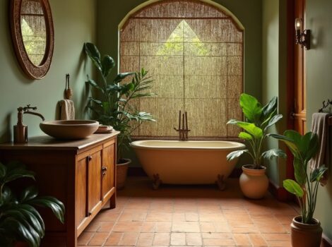 biophilic terracotta bathroom floor tile