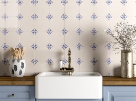 white and blue coastal backsplash