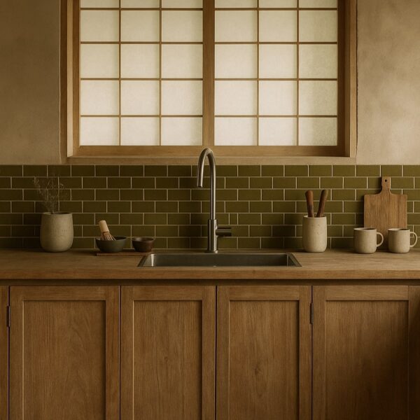 green brick tile on Wabi Sabi Kitchen