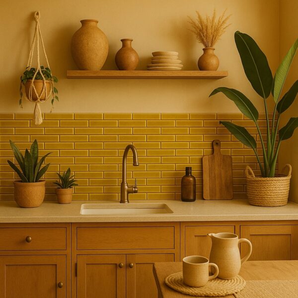 boho mustard yellow kitchen design