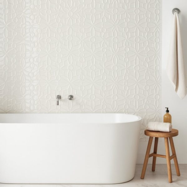 white ceramic accent shower wall tile