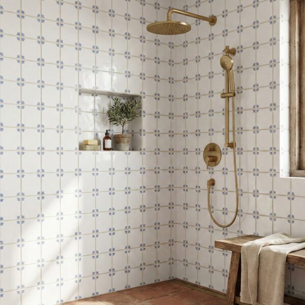 french countryside shower with ceramic tiles for shower walls