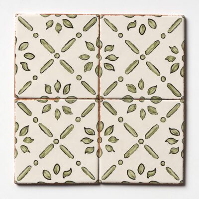 Hand Painted Tiles Featuring Green Floral Design Motifs