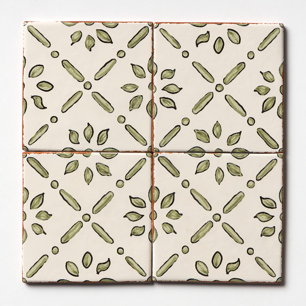 Hand Painted Tiles Featuring Green Floral Design Motifs