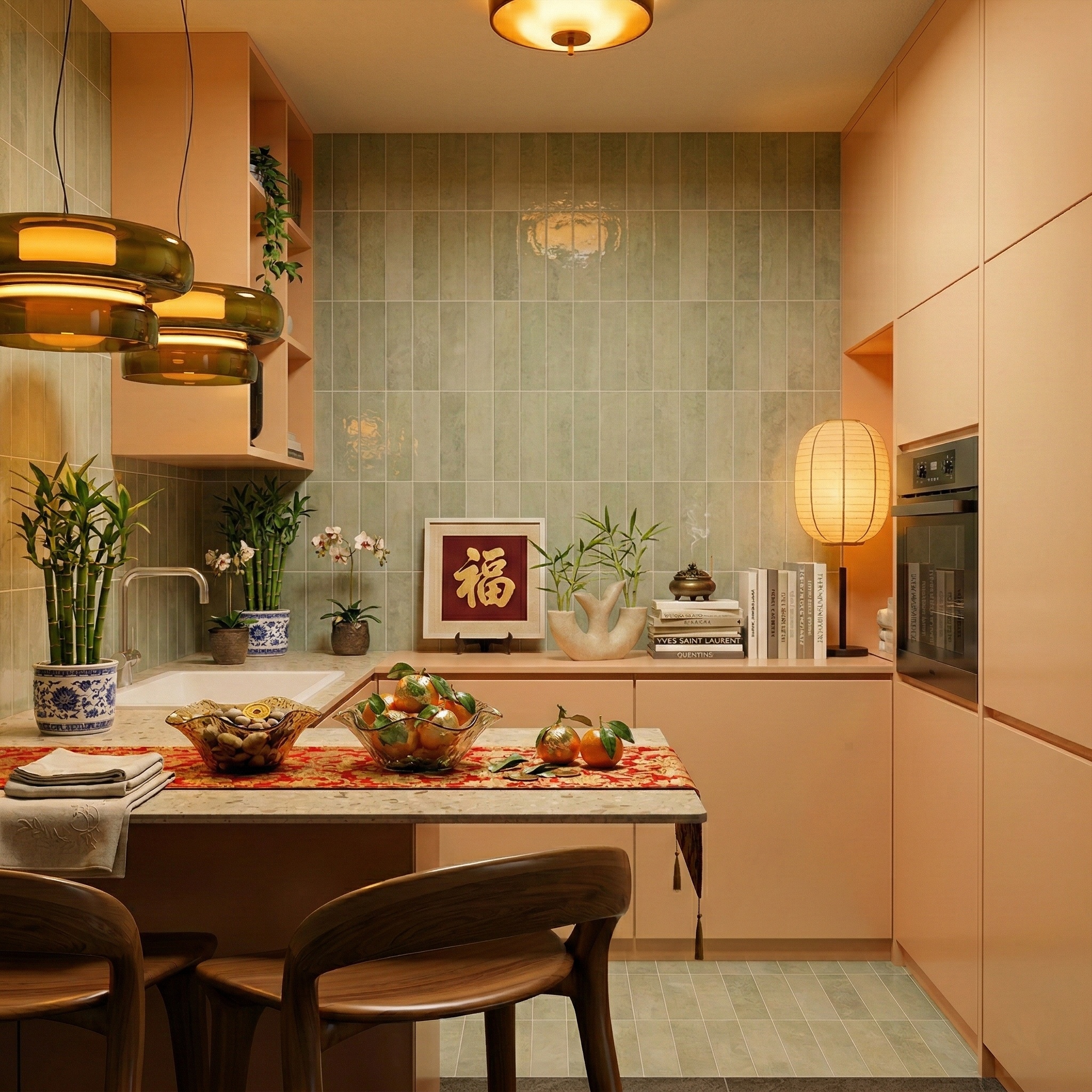 green glazed porcelain tile in lunar new year decor