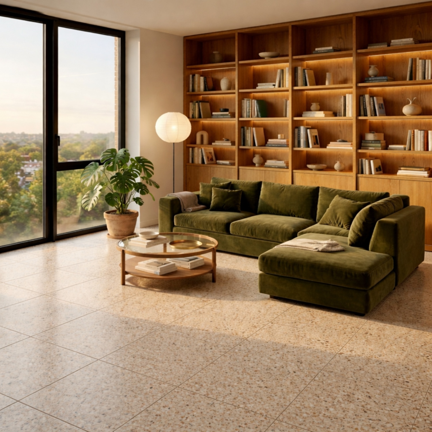 terrazzo floor tile in feng shui living room