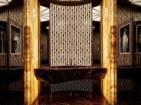 marble mosaic backsplash for hotel bathroom design