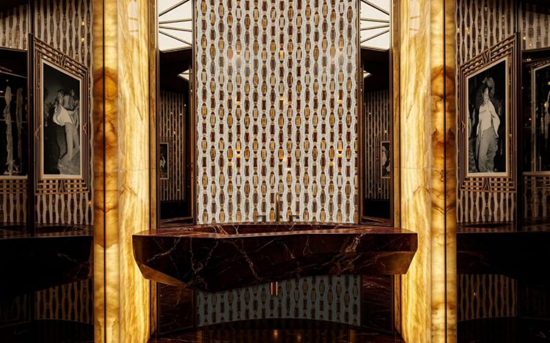 marble mosaic backsplash for hotel bathroom design