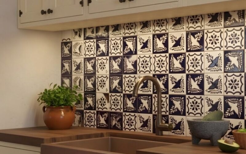 terracotta farmhouse backsplash with white cabinets