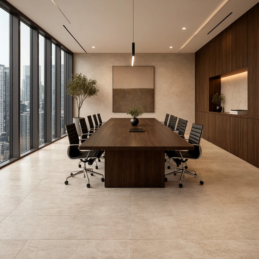 Beige limestone tile flooring in a modern New York.