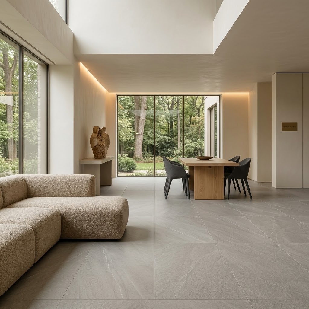 Large format brown natural porcelain tiles in Fairfax.