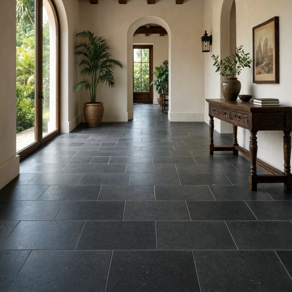 Bluestone limestone floor tiles in a coastal Puerto Rico villa.
