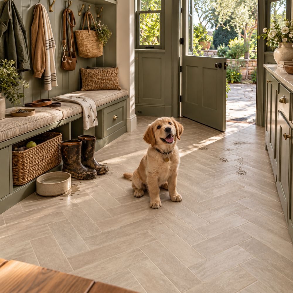 Porcelain tile in mudroom floor in an LA.