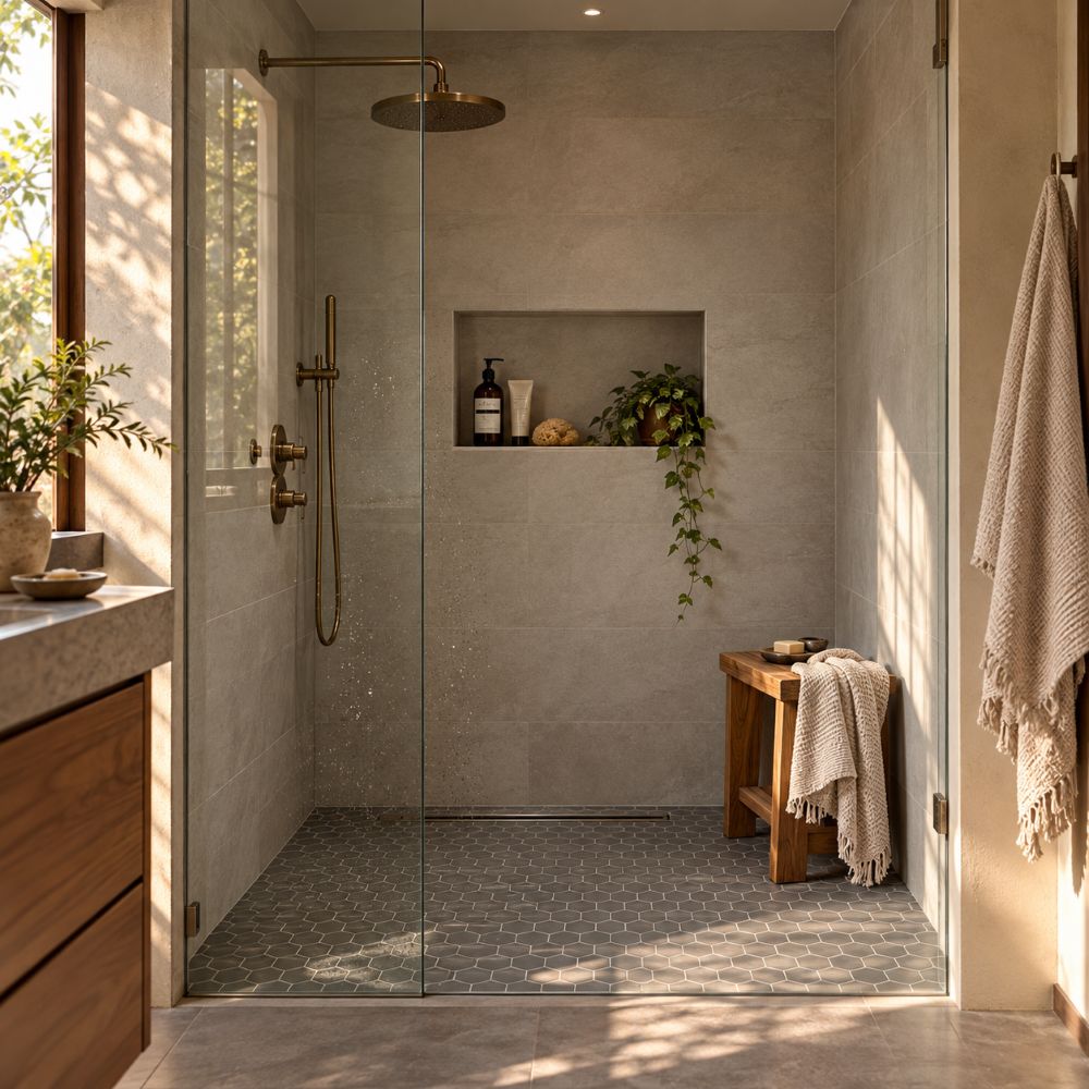 Matte gray hexagon shower floor tile in Anaheim